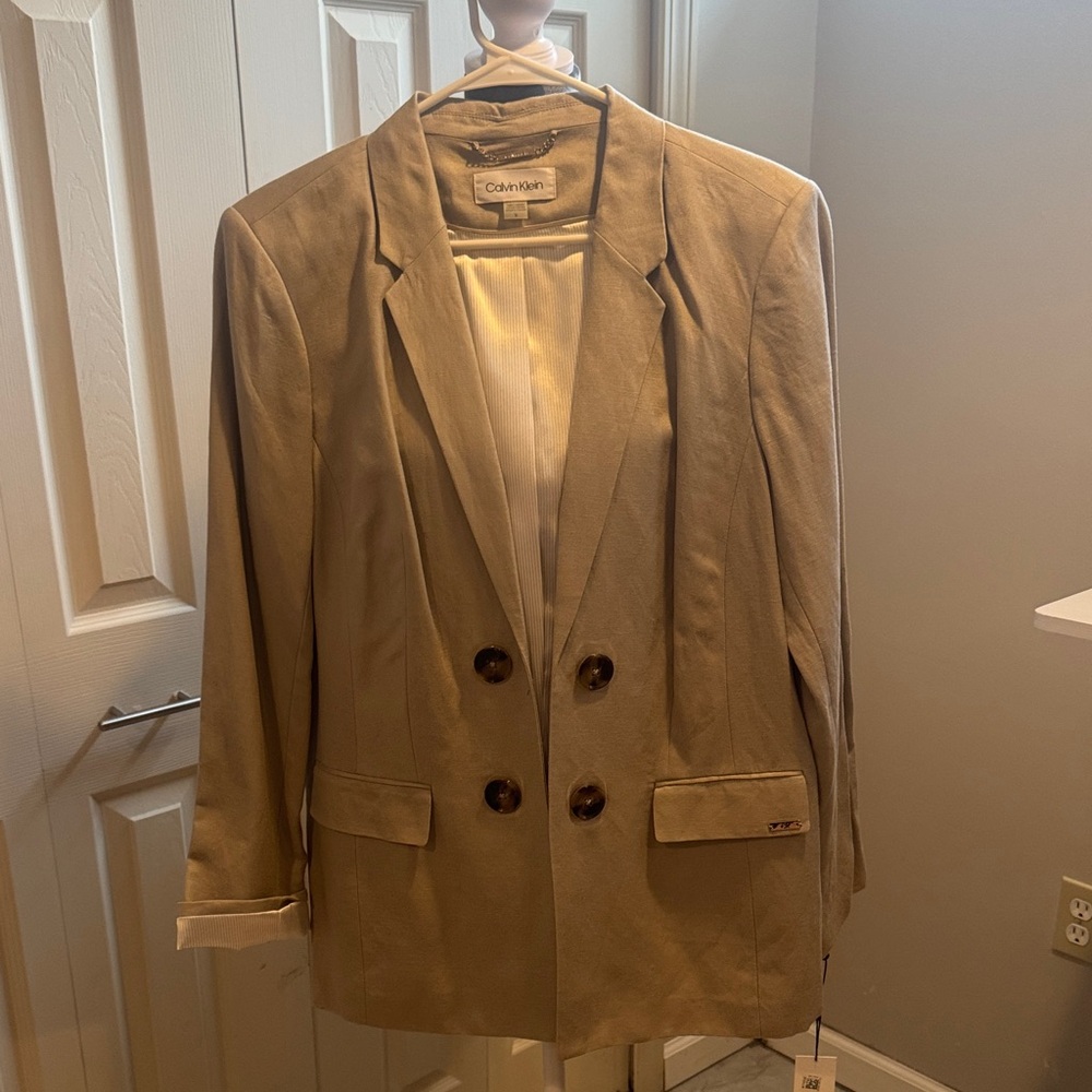 Calvin Klein Women's Beige Double-Breasted Blazer